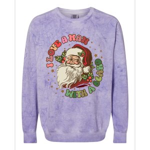 Retro I Love A With A Beard Santa Claus Merry Christmas Great Gift Colorblast Crewneck Sweatshirt