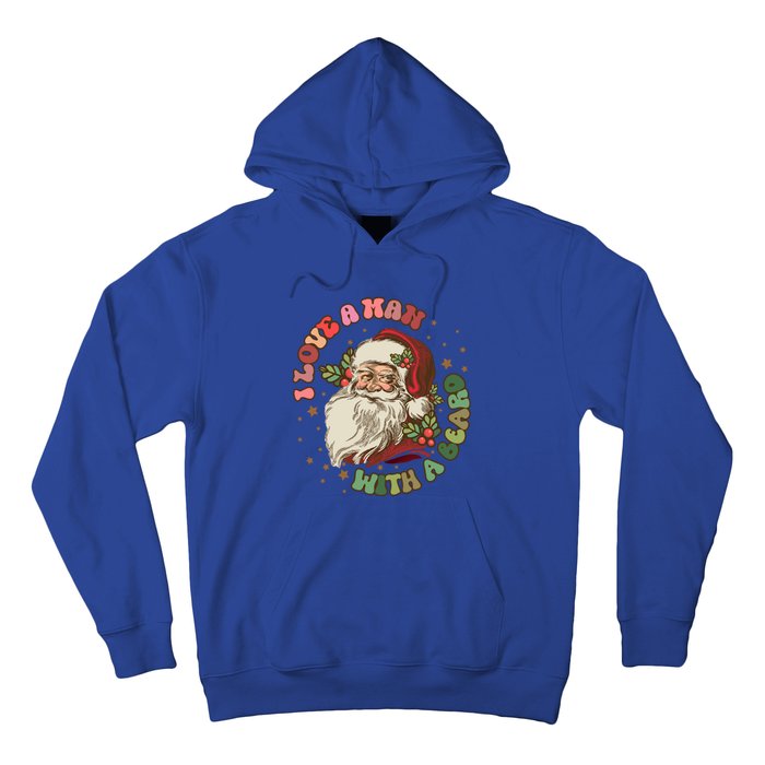 Retro I Love A With A Beard Santa Claus Merry Christmas Great Gift Hoodie