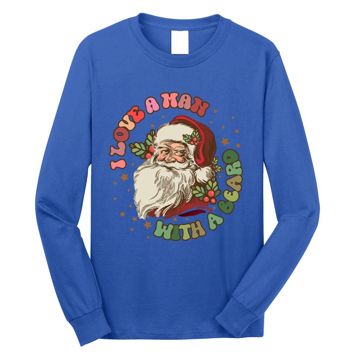 Retro I Love A With A Beard Santa Claus Merry Christmas Great Gift Long Sleeve Shirt