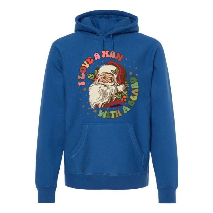 Retro I Love A With A Beard Santa Claus Merry Christmas Great Gift Premium Hoodie