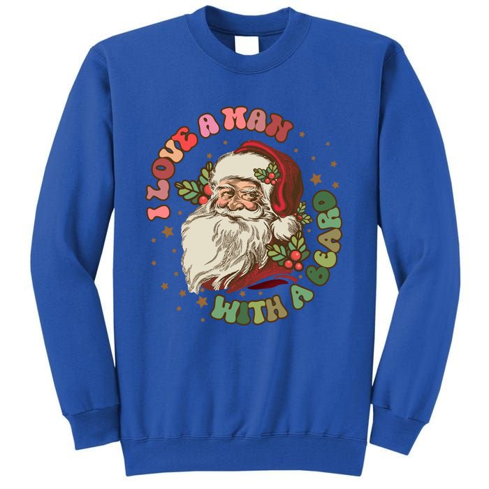 Retro I Love A With A Beard Santa Claus Merry Christmas Great Gift Tall Sweatshirt