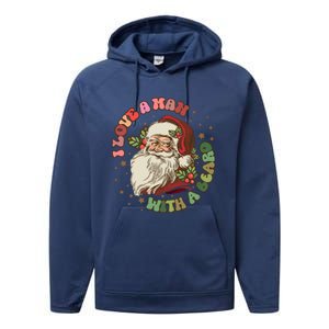 Retro I Love A With A Beard Santa Claus Merry Christmas Great Gift Performance Fleece Hoodie