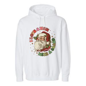 Retro I Love A With A Beard Santa Claus Merry Christmas Great Gift Garment-Dyed Fleece Hoodie