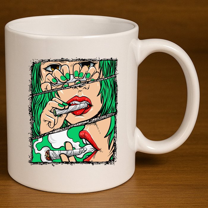 Roll It Lick It Smoke It Marijuana Pot Weed 11oz C Handle Ceramic Mug
