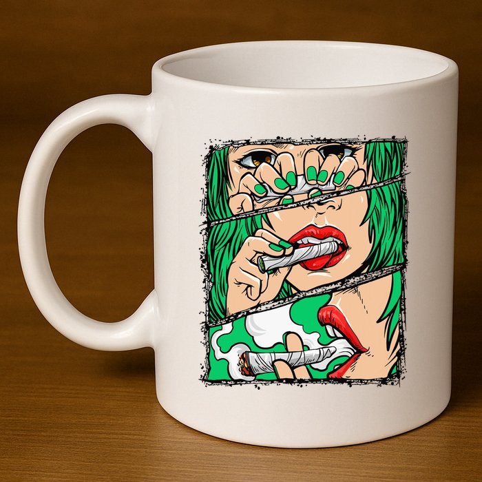 Roll It Lick It Smoke It Marijuana Pot Weed 11oz C Handle Ceramic Mug