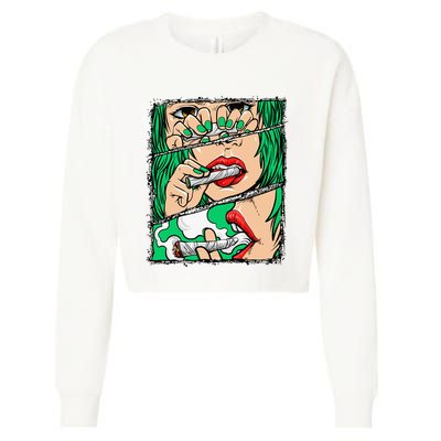 Roll It Lick It Smoke It Marijuana Pot Weed Cropped Pullover Crew