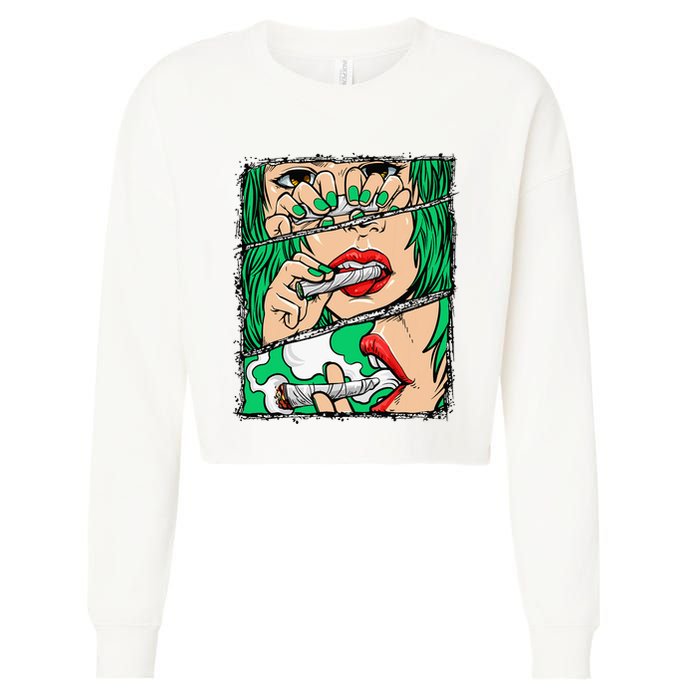 Roll It Lick It Smoke It Marijuana Pot Weed Cropped Pullover Crew