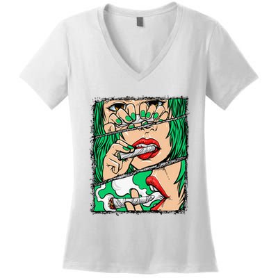 Roll It Lick It Smoke It Marijuana Pot Weed Women's V-Neck T-Shirt