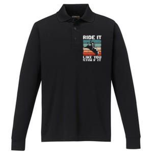 Ride It Like You Stole It Rodeo Bull Riding Cowboy Performance Long Sleeve Polo