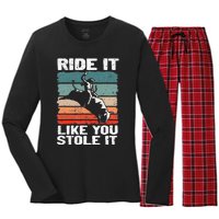 Ride It Like You Stole It Rodeo Bull Riding Cowboy Women's Long Sleeve Flannel Pajama Set 