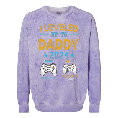 Retro I Leveled Up To Daddy 2024 First Time Dad Colorblast Crewneck Sweatshirt