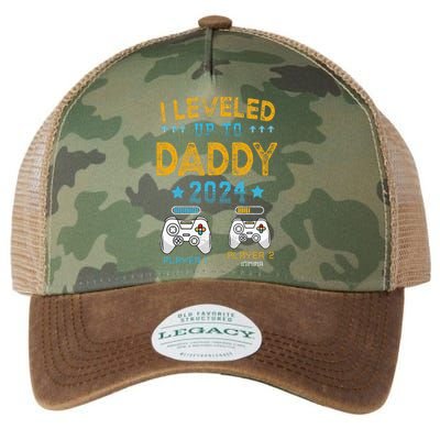 Retro I Leveled Up To Daddy 2024 First Time Dad Legacy Tie Dye Trucker Hat