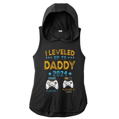 Retro I Leveled Up To Daddy 2024 First Time Dad Ladies PosiCharge Tri-Blend Wicking Draft Hoodie Tank