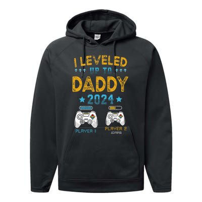 Retro I Leveled Up To Daddy 2024 First Time Dad Performance Fleece Hoodie