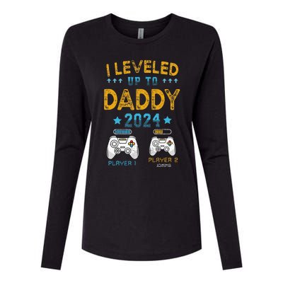 Retro I Leveled Up To Daddy 2024 First Time Dad Womens Cotton Relaxed Long Sleeve T-Shirt