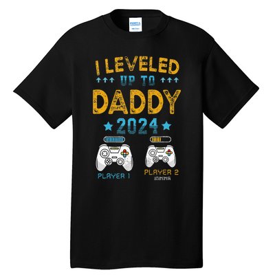 Retro I Leveled Up To Daddy 2024 First Time Dad Tall T-Shirt