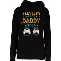 Retro I Leveled Up To Daddy 2024 First Time Dad Womens Funnel Neck Pullover Hood