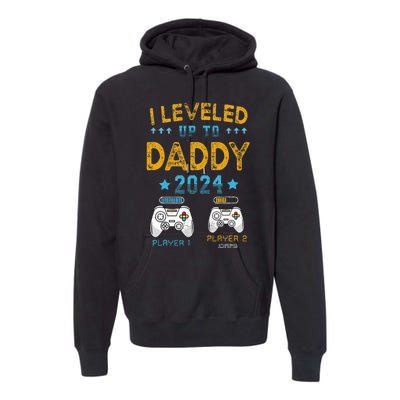 Retro I Leveled Up To Daddy 2024 First Time Dad Premium Hoodie