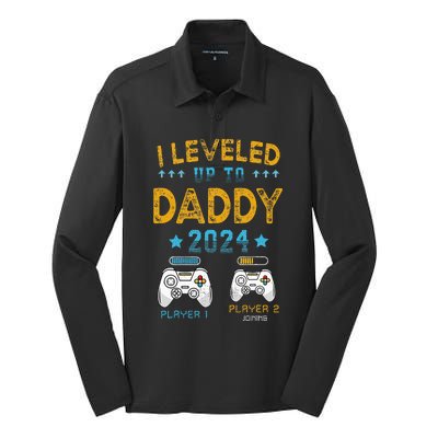 Retro I Leveled Up To Daddy 2024 First Time Dad Silk Touch Performance Long Sleeve Polo