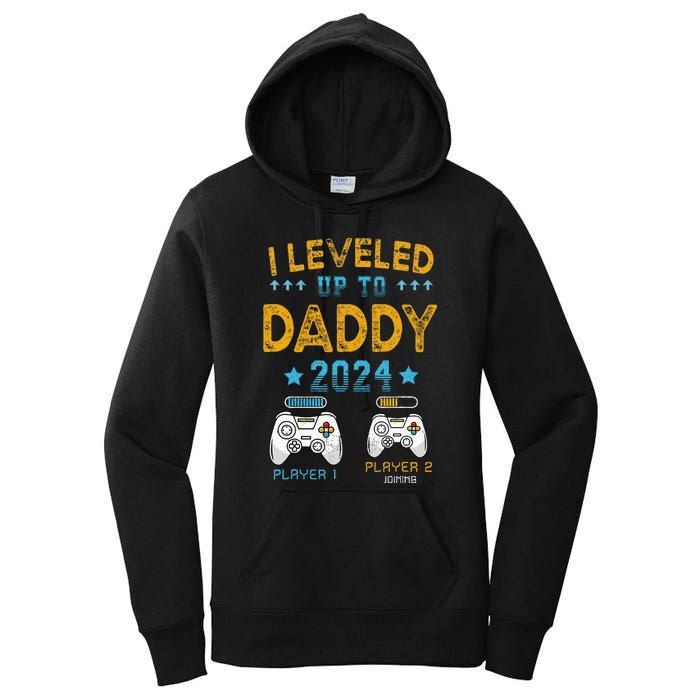 Retro I Leveled Up To Daddy 2024 First Time Dad Women's Pullover Hoodie