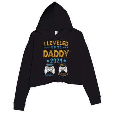 Retro I Leveled Up To Daddy 2024 First Time Dad Crop Fleece Hoodie