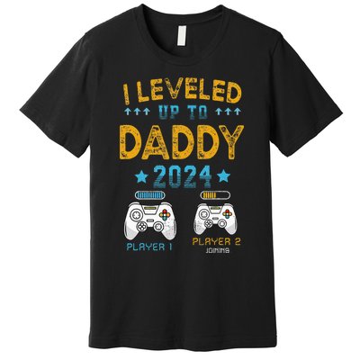 Retro I Leveled Up To Daddy 2024 First Time Dad Premium T-Shirt