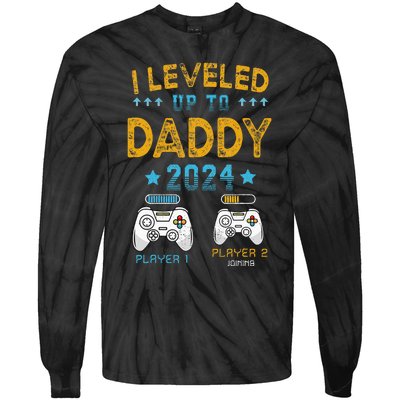 Retro I Leveled Up To Daddy 2024 First Time Dad Tie-Dye Long Sleeve Shirt