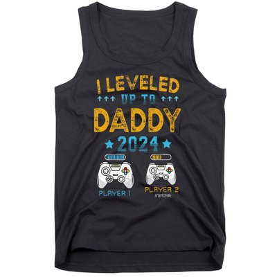 Retro I Leveled Up To Daddy 2024 First Time Dad Tank Top