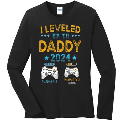 Retro I Leveled Up To Daddy 2024 First Time Dad Ladies Long Sleeve Shirt