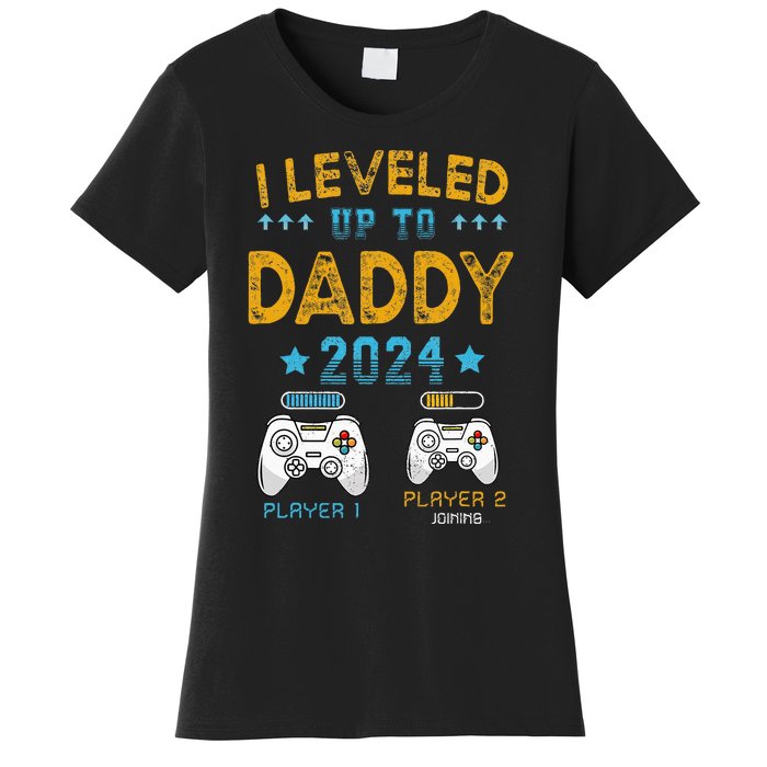 Retro I Leveled Up To Daddy 2024 First Time Dad Women's T-Shirt