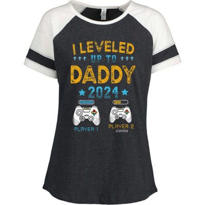 Retro I Leveled Up To Daddy 2024 First Time Dad Enza Ladies Jersey Colorblock Tee