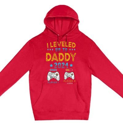 Retro I Leveled Up To Daddy 2024 First Time Dad Premium Pullover Hoodie