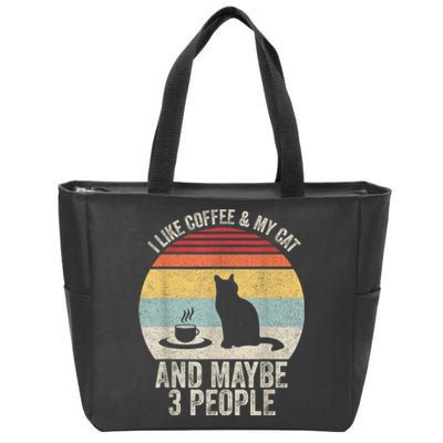 Retro I Like Coffee & My Cat And Maybe 3 People Coffee Cat Zip Tote Bag