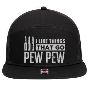 Retro I Like Things That Go Pew Pew Gun Enthusiast Apparel 7 Panel Mesh Trucker Snapback Hat