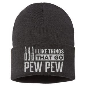 Retro I Like Things That Go Pew Pew Gun Enthusiast Apparel Sustainable Knit Beanie