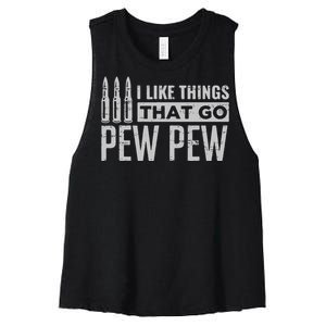 Retro I Like Things That Go Pew Pew Gun Enthusiast Apparel Women's Racerback Cropped Tank