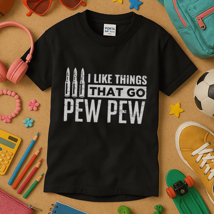 Retro I Like Things That Go Pew Pew Gun Enthusiast Apparel Kids T-Shirt
