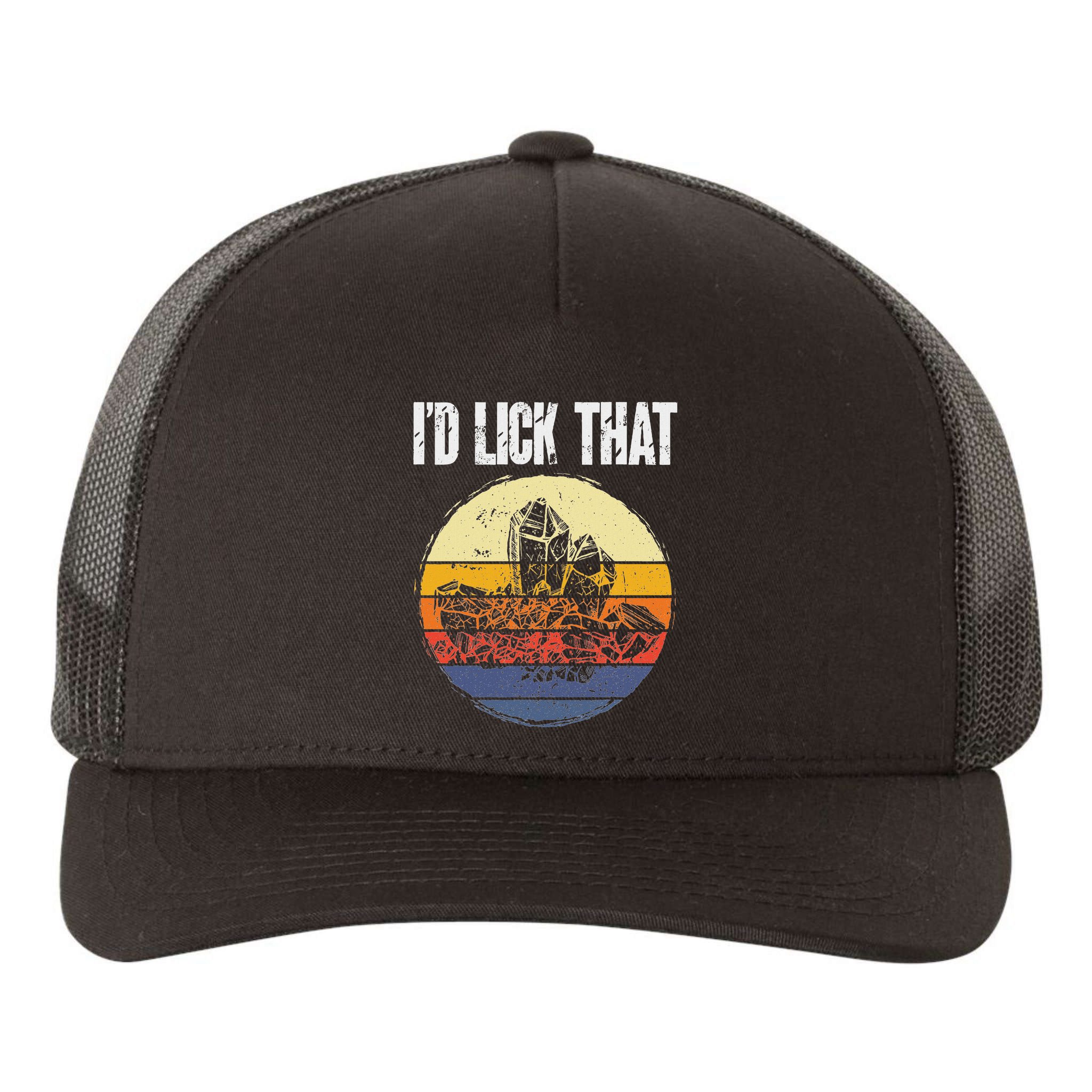 Rockhound ID Lick That Retro Geology Rock Collecting Yupoong Adult 5-Panel Trucker Hat