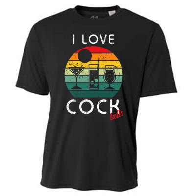 Retro I Love Cocktails Funny Adult Drinking Humor Pun Cooling Performance Crew T-Shirt