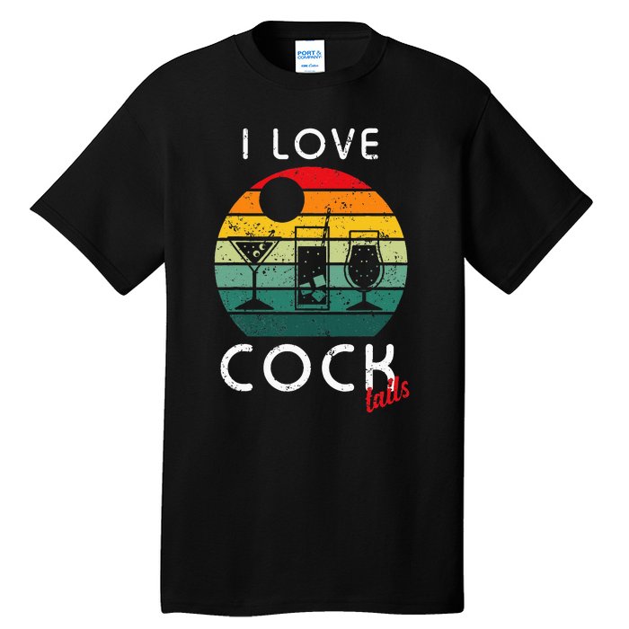 Retro I Love Cocktails Funny Adult Drinking Humor Pun Tall T-Shirt