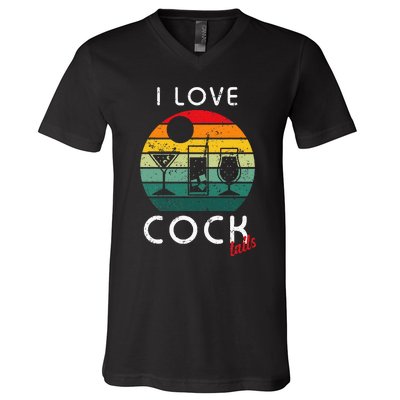 Retro I Love Cocktails Funny Adult Drinking Humor Pun V-Neck T-Shirt