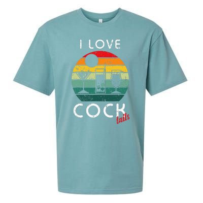 Retro I Love Cocktails Funny Adult Drinking Humor Pun Sueded Cloud Jersey T-Shirt