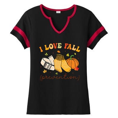 Retro I Love Fall Prevention Fall Physical Therapy Groovy Ladies Halftime Notch Neck Tee