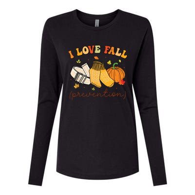 Retro I Love Fall Prevention Fall Physical Therapy Groovy Womens Cotton Relaxed Long Sleeve T-Shirt