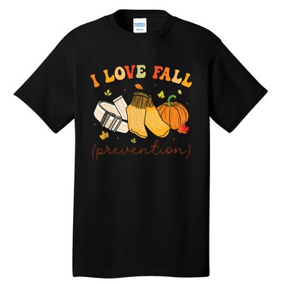 Retro I Love Fall Prevention Fall Physical Therapy Groovy Tall T-Shirt