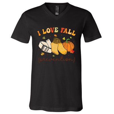 Retro I Love Fall Prevention Fall Physical Therapy Groovy V-Neck T-Shirt