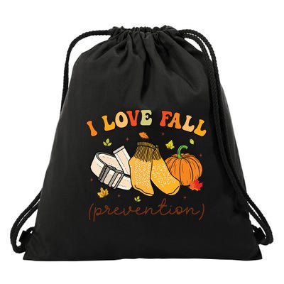 Retro I Love Fall Prevention Fall Physical Therapy Groovy Drawstring Bag