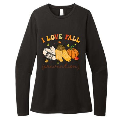 Retro I Love Fall Prevention Fall Physical Therapy Groovy Womens CVC Long Sleeve Shirt