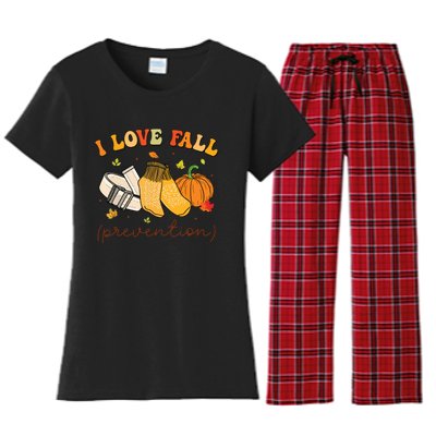 Retro I Love Fall Prevention Fall Physical Therapy Groovy Women's Flannel Pajama Set