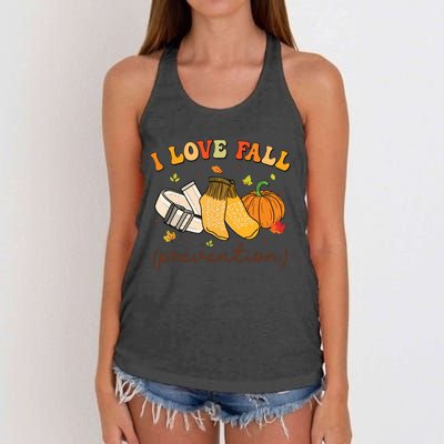 Retro I Love Fall Prevention Fall Physical Therapy Groovy Women's Knotted Racerback Tank